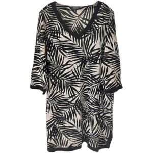 Lands' End 100% Cotton Gauze Palm Print Swim Cover Up w/Trim - Black/Cream - 18